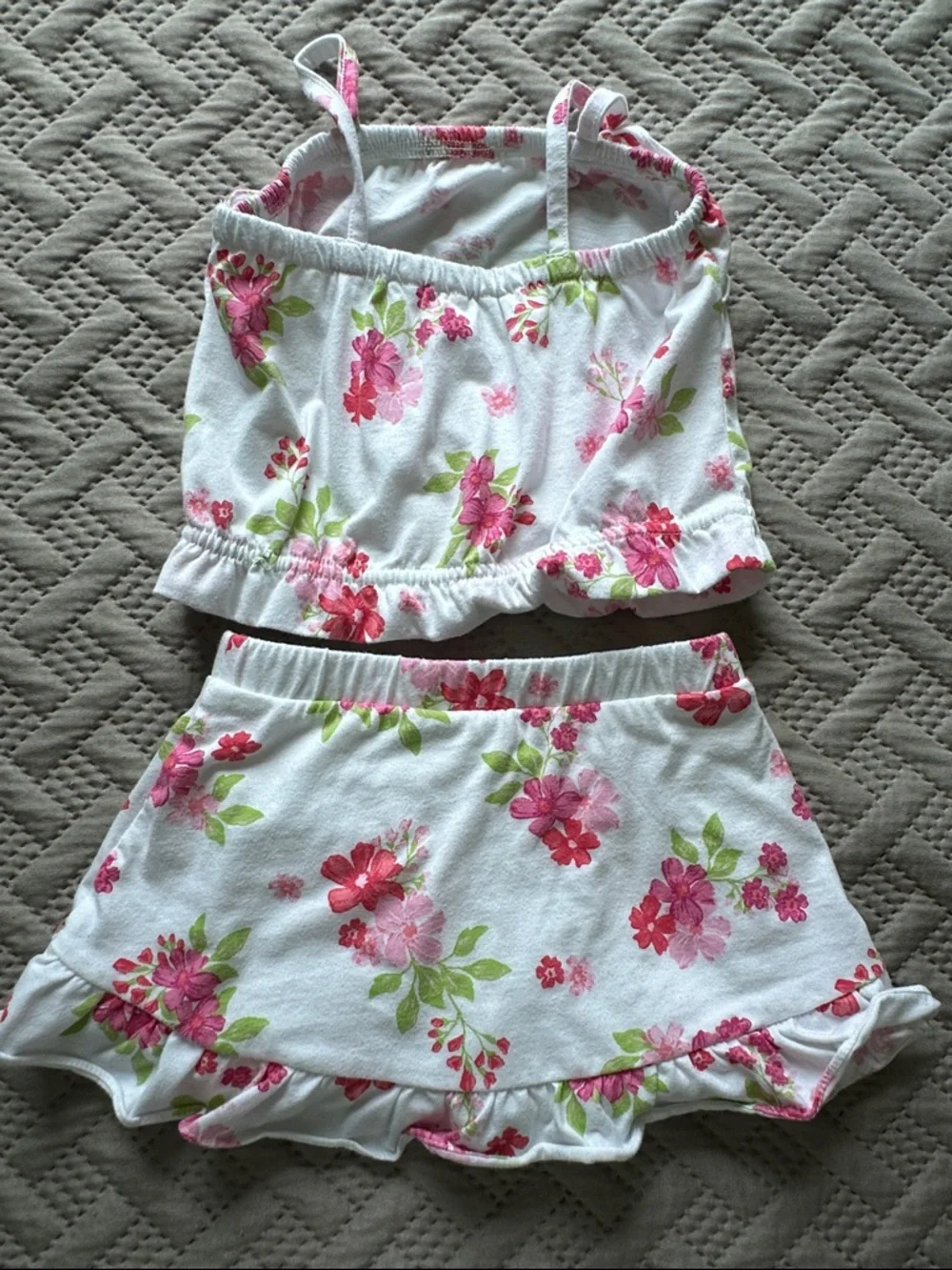 The Children's Place White Floral Two-Piece Tank & Skort Set - Pink & Green - Picture 5 of 6